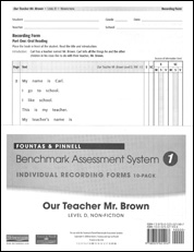 Recording Forms 10pack Our Teacher Mr. Brown (System 1)