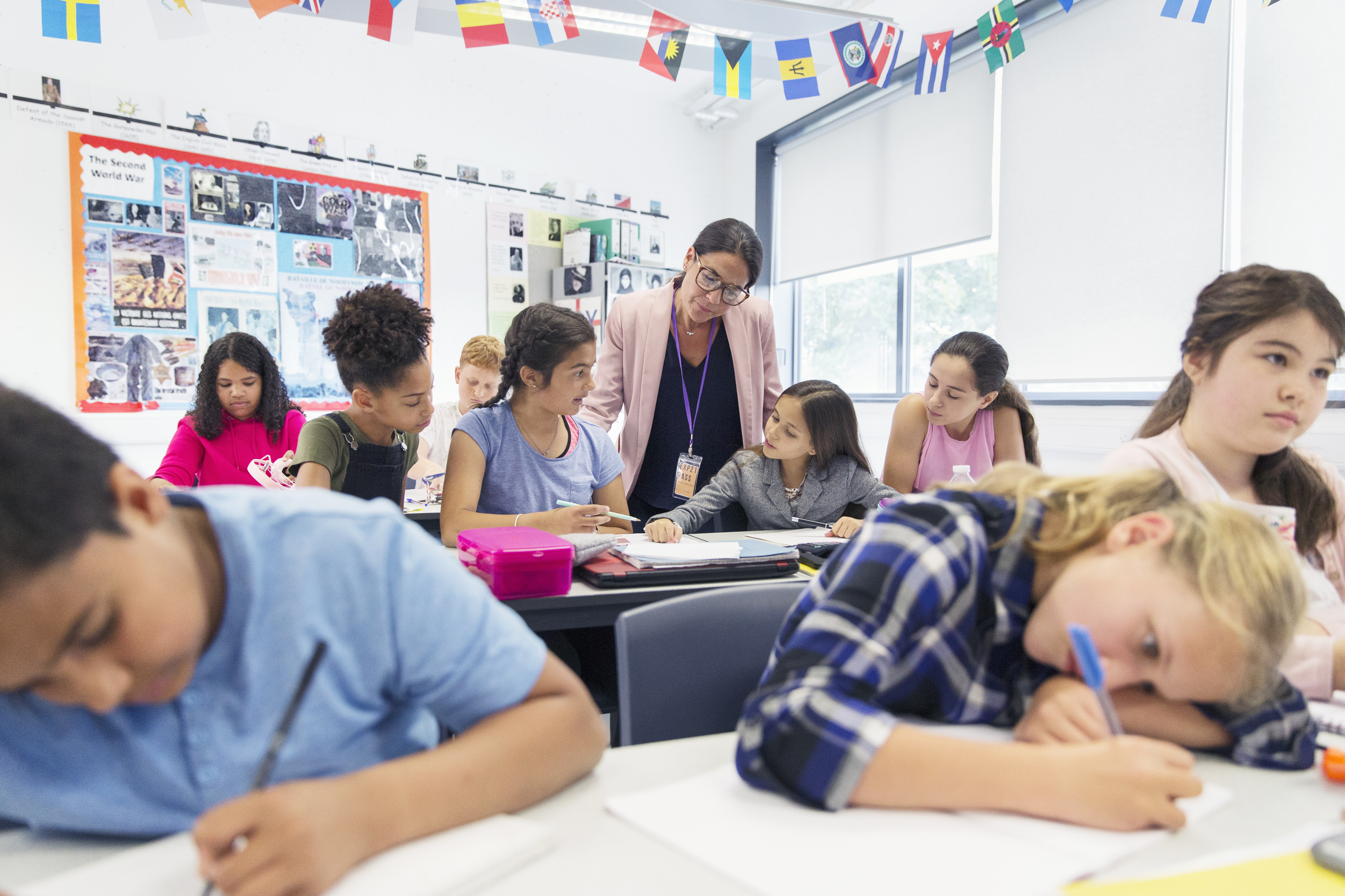 Students working together in a classroom.