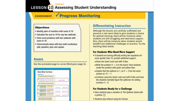 An example of an assessment sheet from Do The Math for Lesson 10