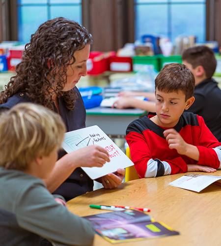 A teacher and students working together.